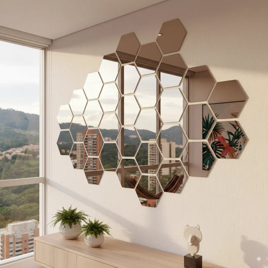 5 ESPEJOS HEXAGONALES DE DECORACIÓN